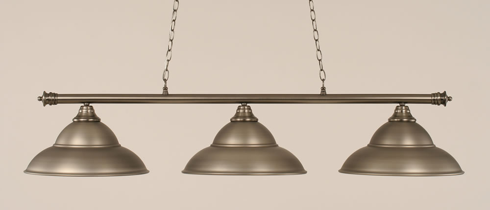 Oxford 3 Light Billiard Light Shown In Brushed Nickel Finish With 16" Brushed Nickel Double Bubble Metal Shades