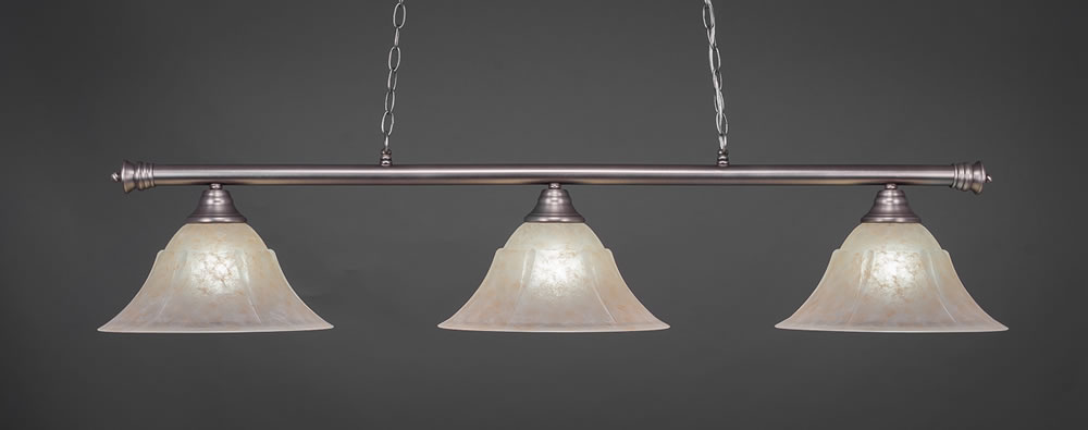 Oxford 3 Light Billiard Light Shown In Brushed Nickel Finish With 14" Amber Marble Glass