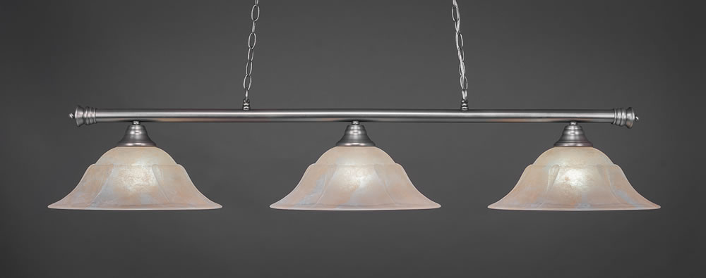 Oxford 3 Light Billiard Light Shown In Brushed Nickel Finish With 16" Amber Marble Glass