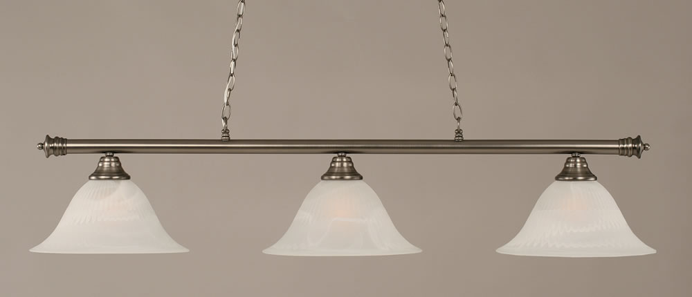 Oxford 3 Light Billiard Light Shown In Brushed Nickel Finish With 14" White Alabaster Glass