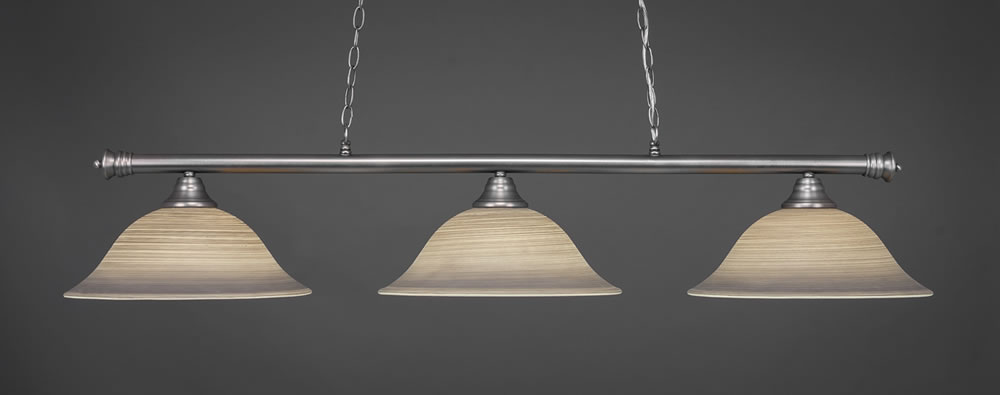 Oxford 3 Light Billiard Light Shown In Brushed Nickel Finish With 16" Gray Linen Glass