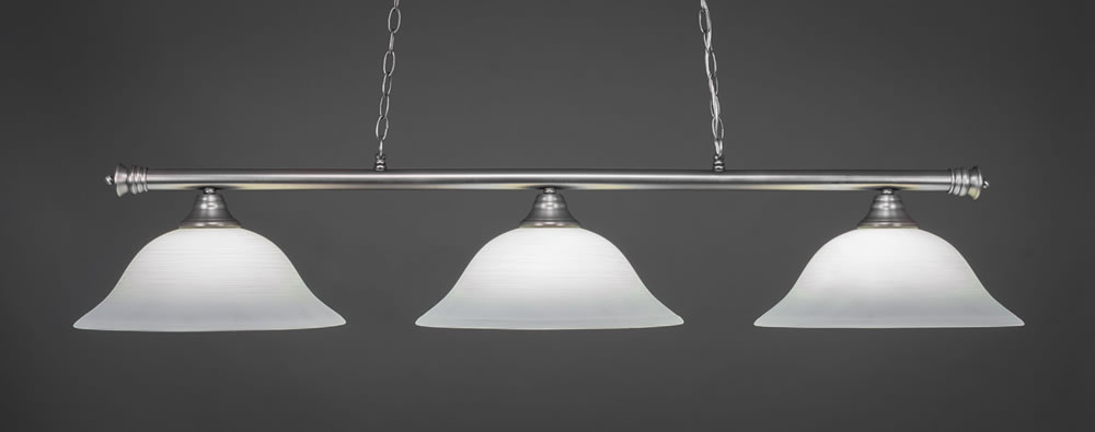 Oxford 3 Light Billiard Light Shown In Brushed Nickel Finish With 16" White Linen Glass