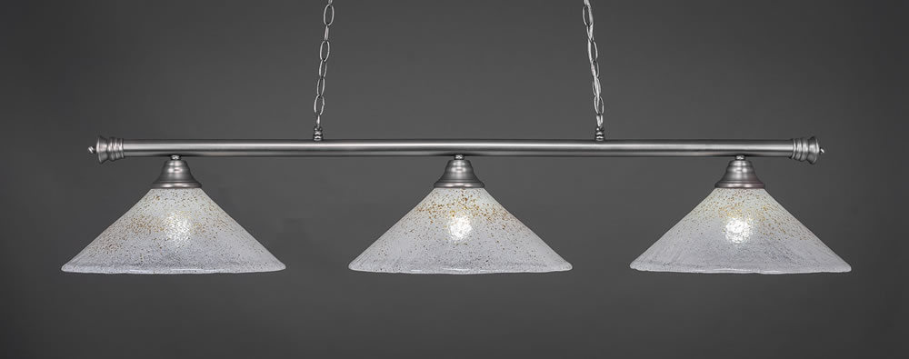 Oxford 3 Light Billiard Light Shown In Brushed Nickel Finish With 16" Gold Ice Glass
