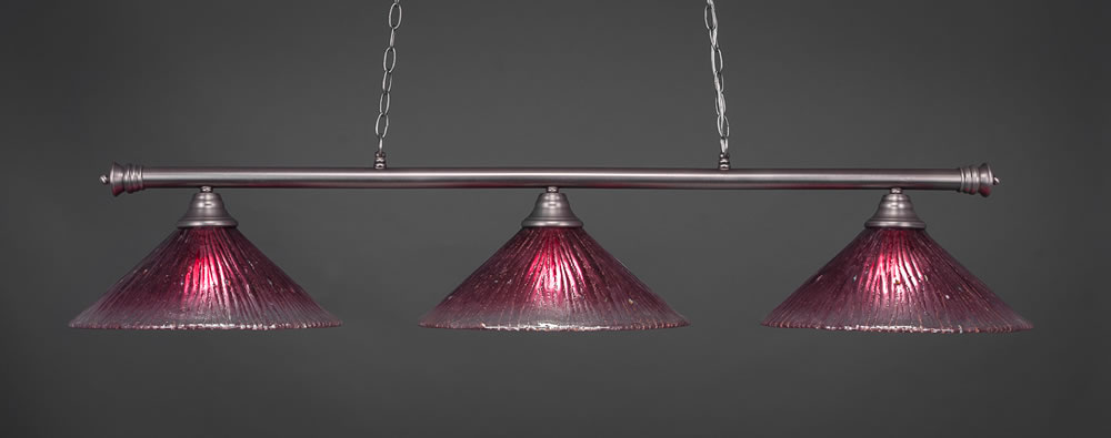 Oxford 3 Light Billiard Light Shown In Brushed Nickel Finish With 16" Wine Crystal Glass