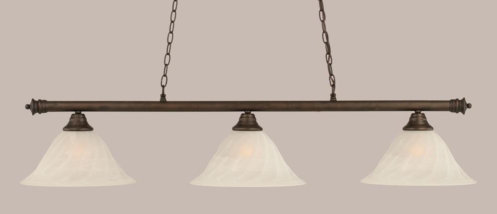 Oxford 3 Light Billiard Light Shown In Bronze Finish With 14" White Alabaster Swirl Glass