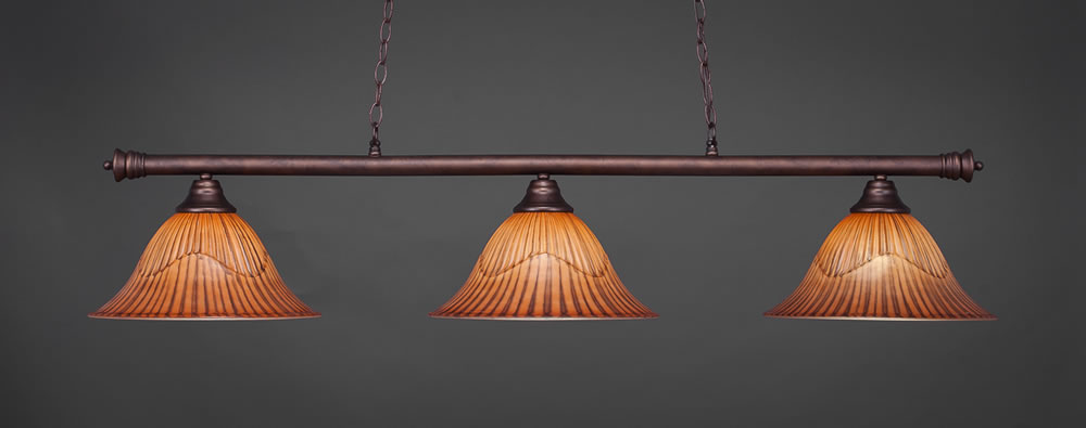 Oxford 3 Light Billiard Light Shown In Bronze Finish With 14" Tiger Glass