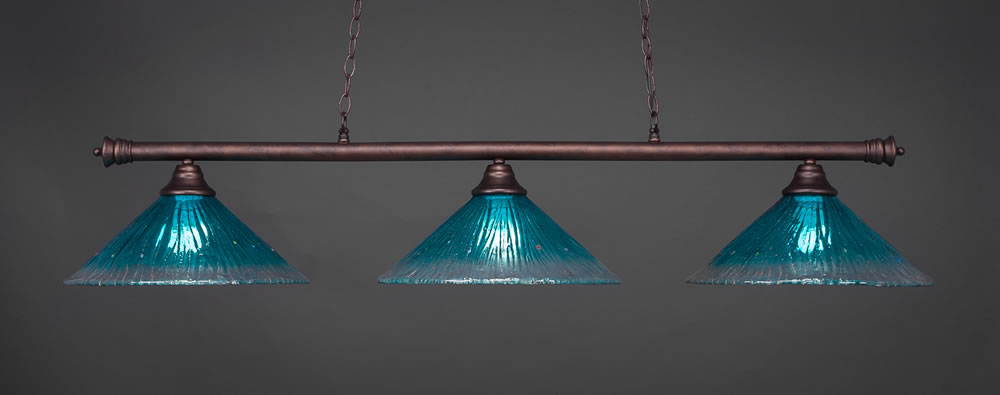 Oxford 3 Light Billiard Light Shown In Bronze Finish With 16" Teal Crystal Glass