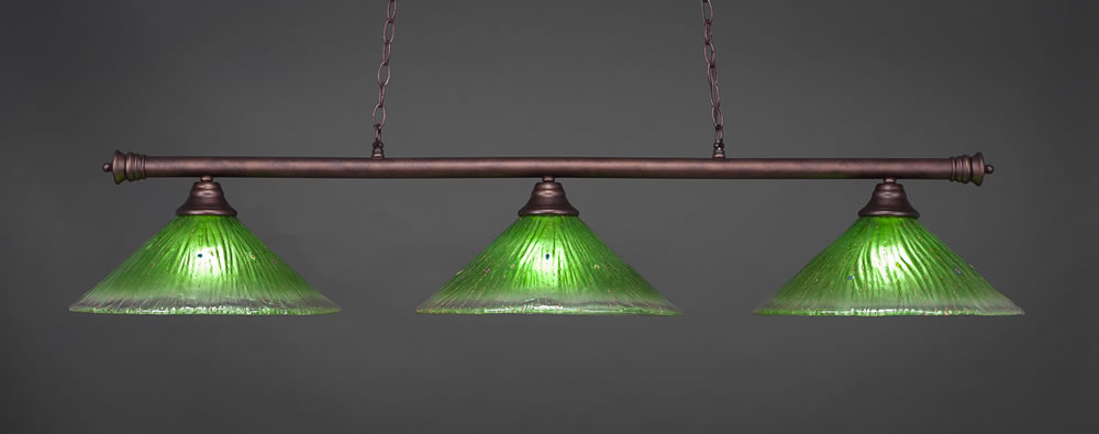 Oxford 3 Light Billiard Light Shown In Bronze Finish With 16" Kiwi Green Crystal Glass