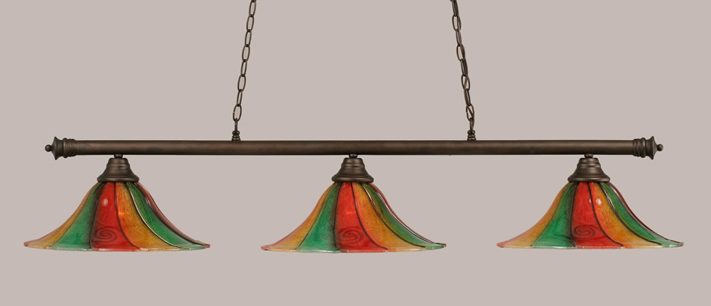 Oxford 3 Light Billiard Light Shown In Bronze Finish With 16" Mardi Gras Glass