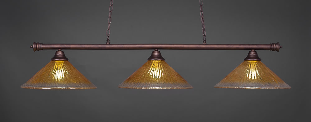Oxford 3 Light Billiard Light Shown In Bronze Finish With 16" Gold Champagne Crystal Glass