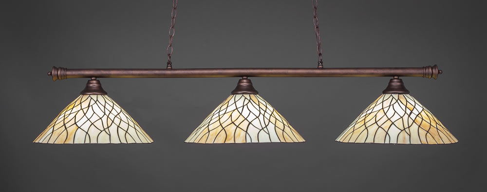 Oxford 3 Light Bar Shown In Bronze Finish With 16" Sandhill Tiffany Glass