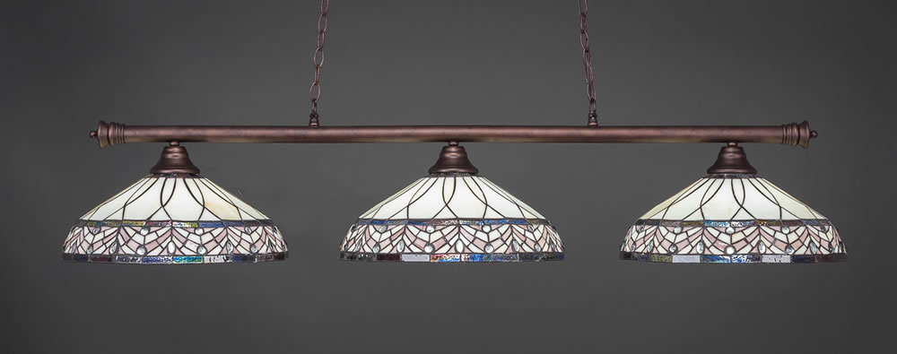 Oxford 3 Light Billiard Light Shown In Bronze Finish With 16" Royal Merlot Tiffany Glass