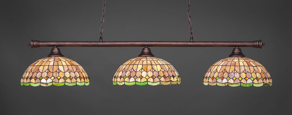 Oxford 3 Light Billiard Light Shown In Bronze Finish With 15" Rosetta Tiffany Glass