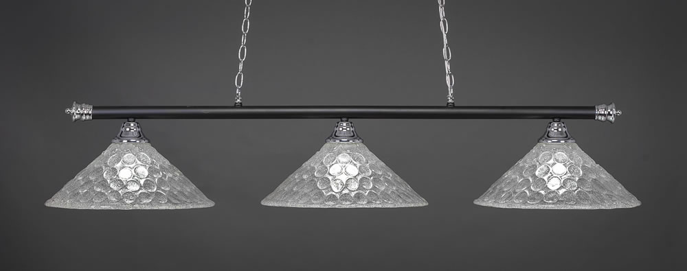 Oxford 3 Light Billiard Light Shown In Chrome And Matte Black Finish With 16" Italian Bubble Glass