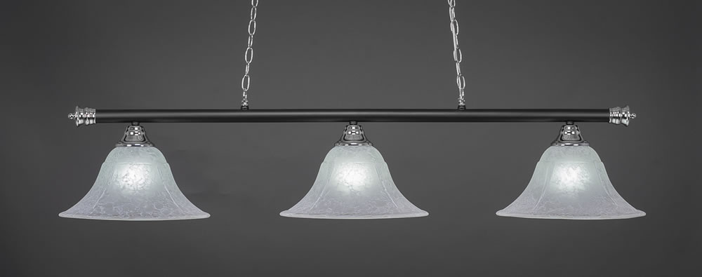 Oxford 3 Light Billiard Light Shown In Chrome And Matte Black Finish With 14" White Marble Glass