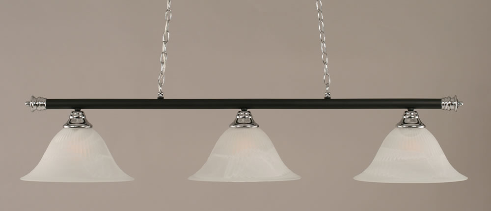 Oxford 3 Light Billiard Light Shown In Chrome And Matte Black Finish With 14" White Alabaster Glass