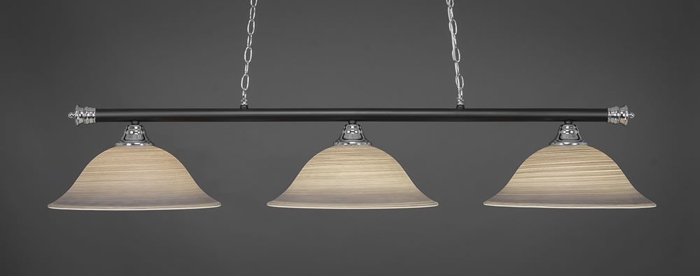 Oxford 3 Light Billiard Light Shown In Chrome And Matte Black Finish With 16" Gray Linen Glass
