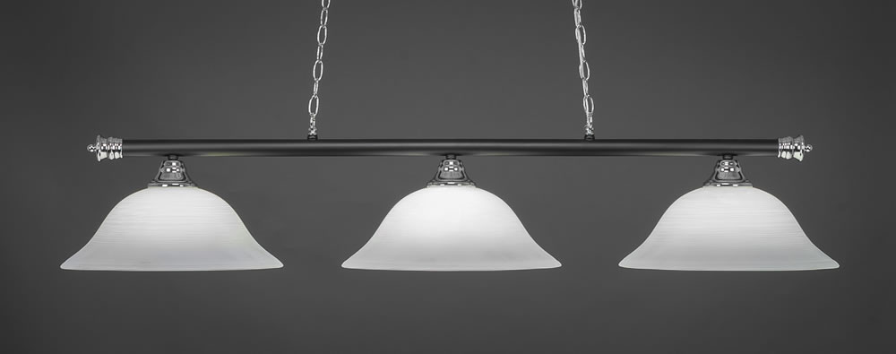 Oxford 3 Light Billiard Light Shown In Chrome And Matte Black Finish With 16" White Linen Glass