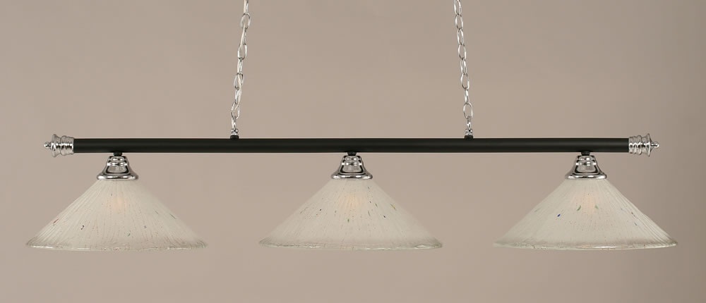 Oxford 3 Light Billiard Light Shown In Chrome And Matte Black Finish With 16" Frosted Crystal Glass