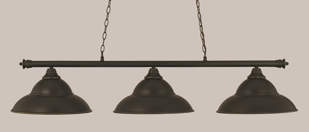Oxford 3 Light Billiard Light Shown In Dark Granite Finish With 16" Dark Granite Double Bubble Metal Shades