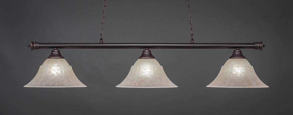 Oxford 3 Light Billiard Light Shown In Dark Granite Finish With 14" Amber Marble Glass