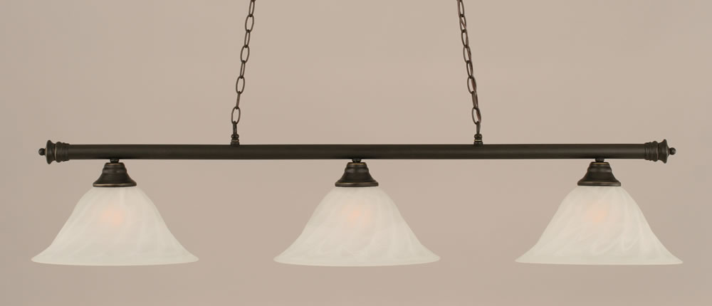 Oxford 3 Light Billiard Light Shown In Dark Granite Finish With 14" White Alabaster Swirl Glass