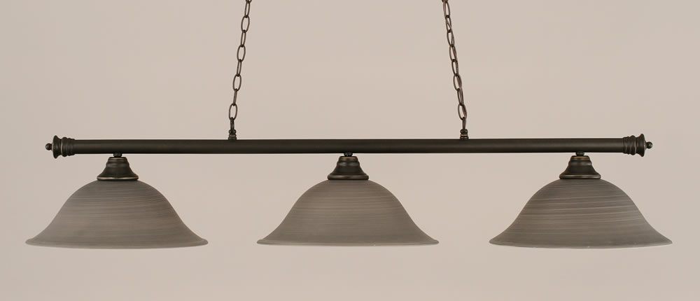 Oxford 3 Light Billiard Light Shown In Dark Granite Finish With 16" Gray Linen Glass