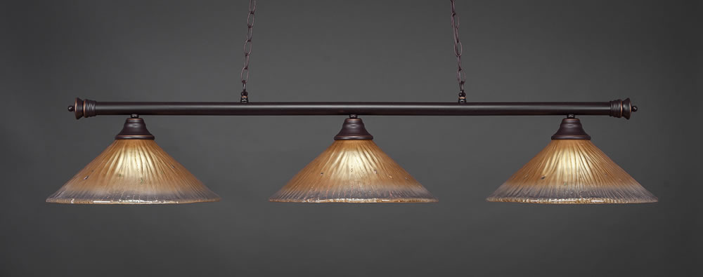 Oxford 3 Light Billiard Light Shown In Dark Granite Finish With 16" Amber Crystal Glass
