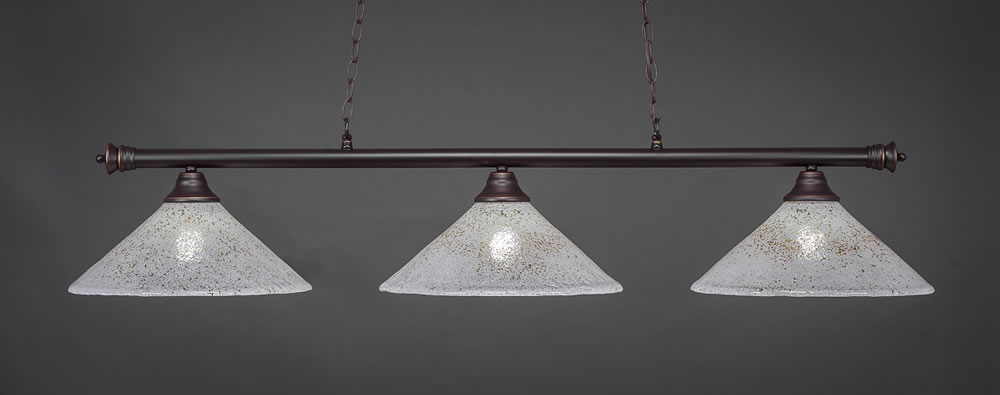 Oxford 3 Light Billiard Light Shown In Dark Granite Finish With 16" Gold Ice Glass