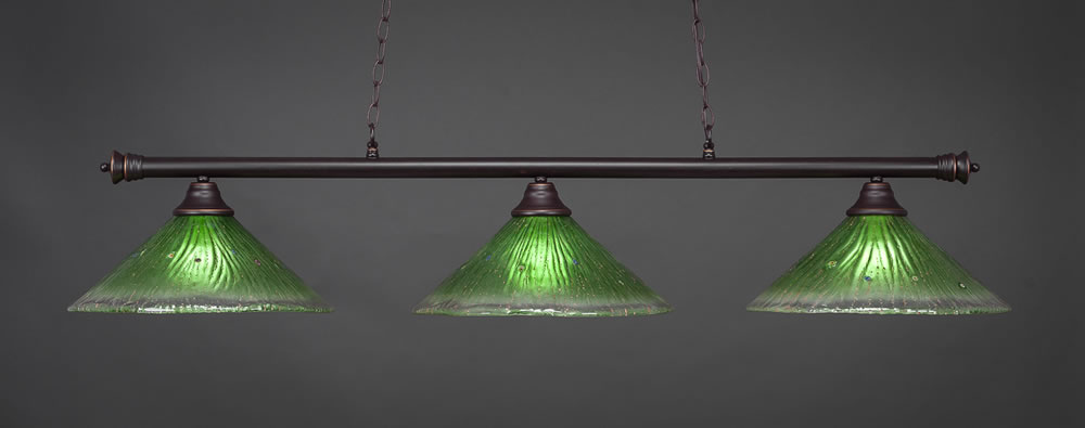 Oxford 3 Light Billiard Light Shown In Dark Granite Finish With 16" Kiwi Green Crystal Glass