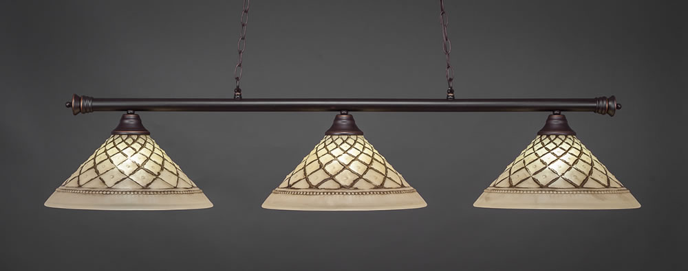 Oxford 3 Light Billiard Light Shown In Dark Granite Finish With 16" Chocolate Icing Glass