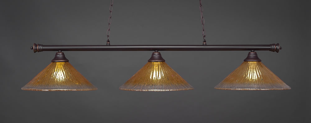 Oxford 3 Light Billiard Light Shown In Dark Granite Finish With 16" Gold Champagne Crystal Glass