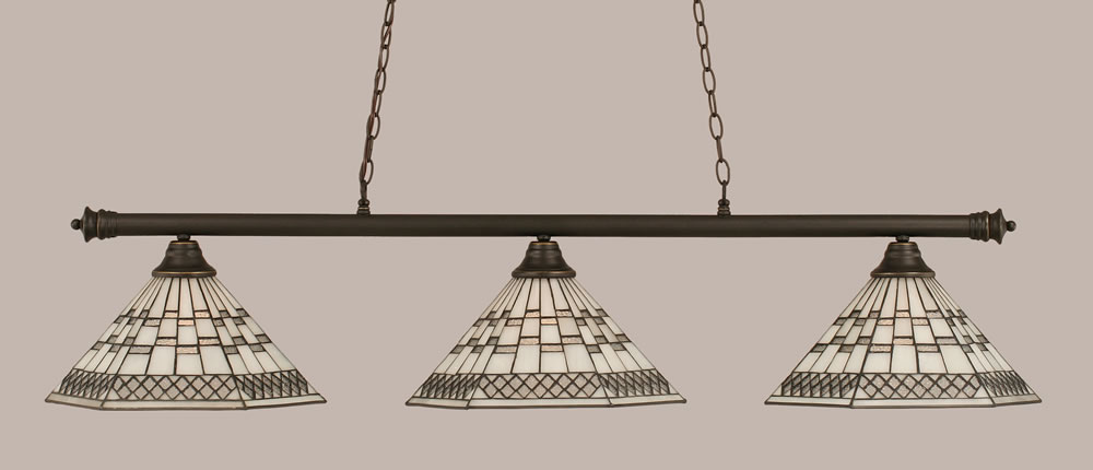 Oxford 3 Light Billiard Light Shown In Dark Granite Finish With 16" Pewter Tiffany Glass