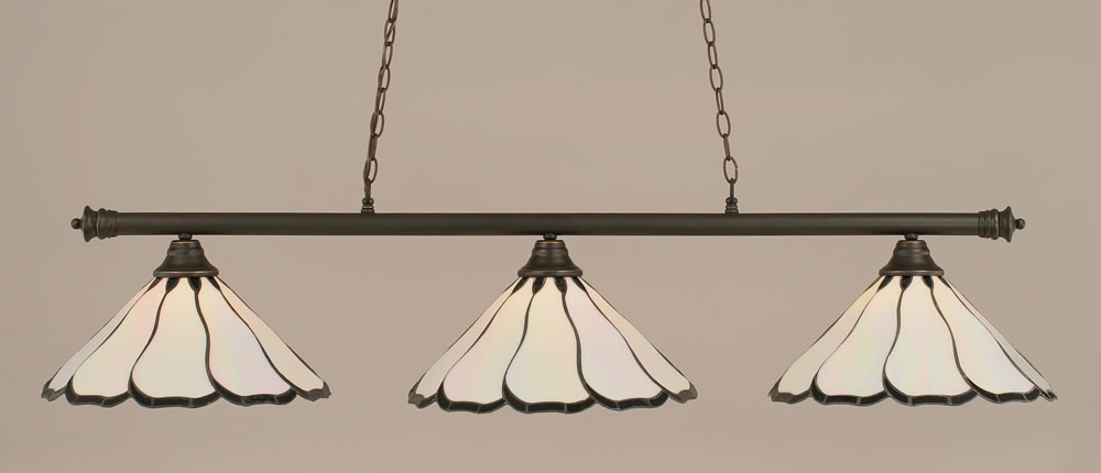 Oxford 3 Light Billiard Light Shown In Dark Granite Finish With 16" Pearl & Black Flair Tiffany Glass