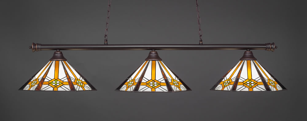 Oxford 3 Light Billiard Light Shown In Dark Granite Finish With 16" Hampton Tiffany Glass