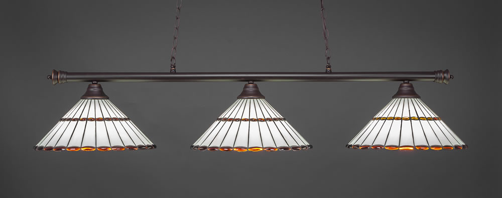 Oxford 3 Light Billiard Light Shown In Dark Granite Finish With 15.5" Honey Glass & Amber Brown Jewels Tiffany Glass