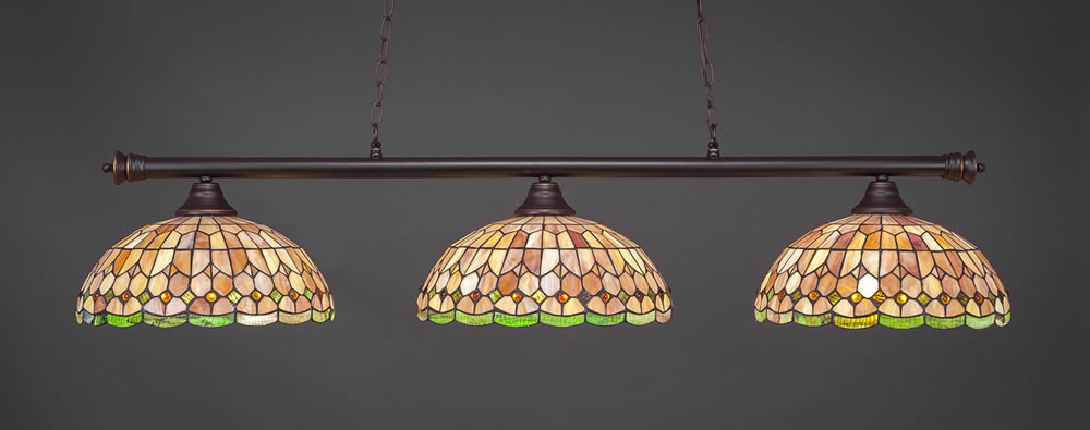 Oxford 3 Light Billiard Light Shown In Dark Granite Finish With 15" Rosetta Tiffany Glass