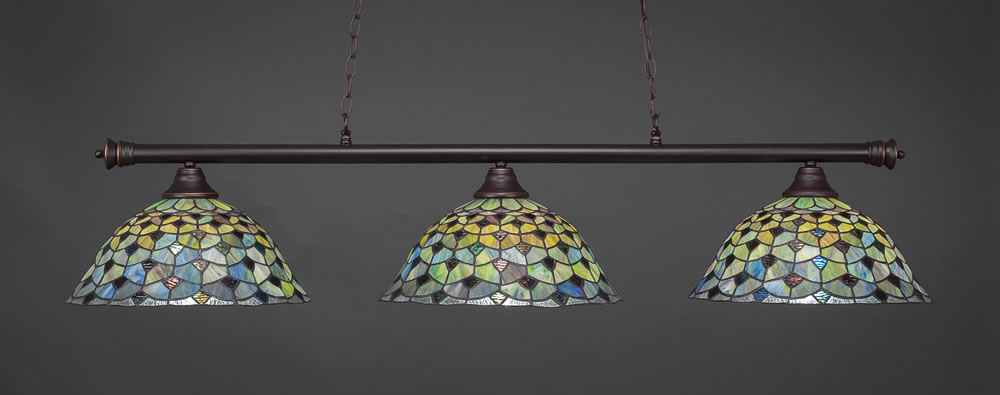 Oxford 3 Light Bar Shown In Dark Granite Finish With 16" Crescent Tiffany Glass