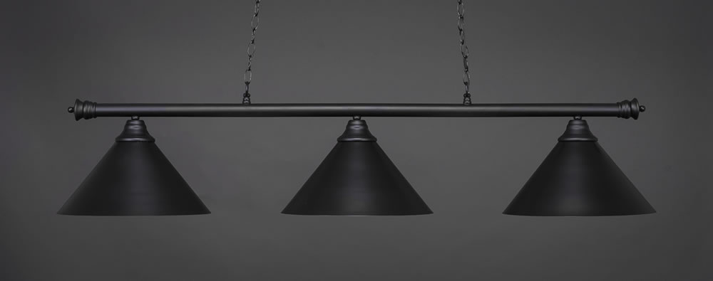Oxford 3 Light Bar Shown In Matte Black Finish With 14 Bronze Cone Metal Shade