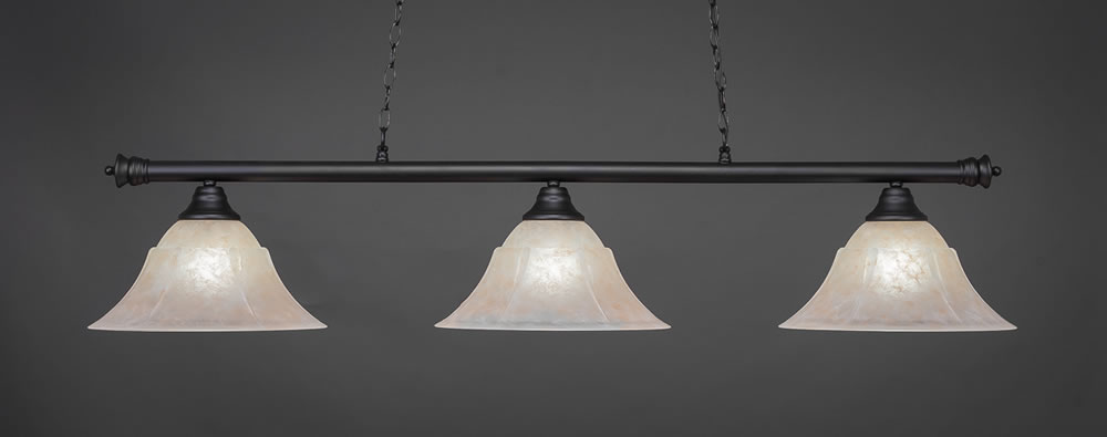 Oxford 3 Light Billiard Light Shown In Matte Black Finish With 14" Amber Marble Glass