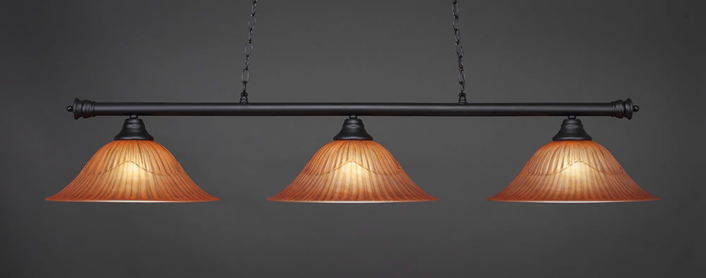 Oxford 3 Light Billiard Light Shown In Matte Black Finish With 16" Tiger Glass