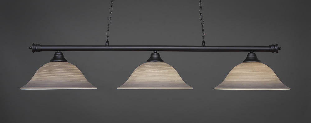 Oxford 3 Light Billiard Light Shown In Matte Black Finish With 16" Gray Linen Glass