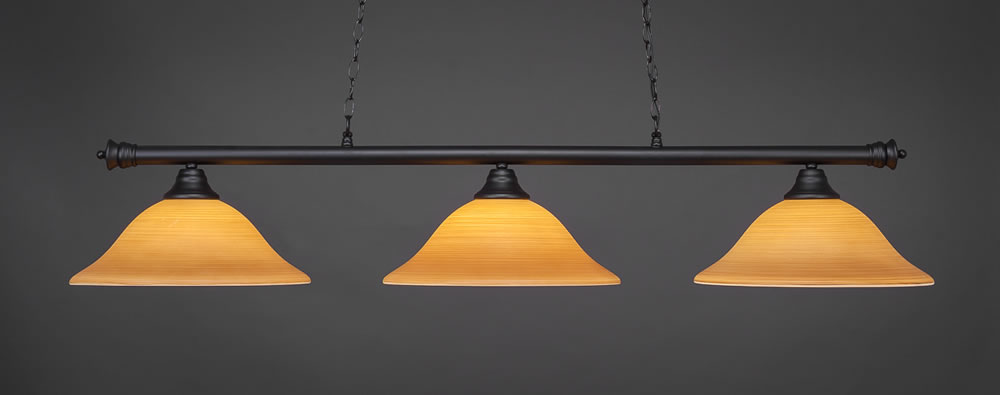 Oxford 3 Light Billiard Light Shown In Matte Black Finish With 16" Cayenne Linen Glass