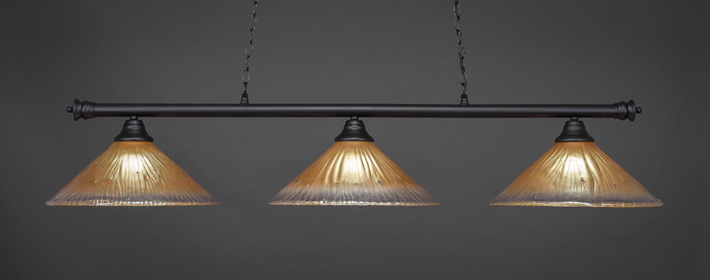 Oxford 3 Light Billiard Light Shown In Matte Black Finish With 16" Amber Crystal Glass