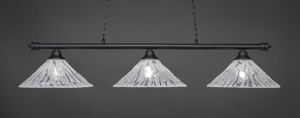 Oxford 3 Light Billiard Light Shown In Matte Black Finish With 16" Italian Ice Glass