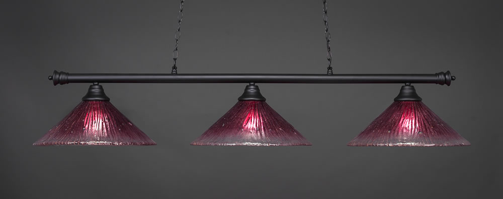 Oxford 3 Light Billiard Light Shown In Matte Black Finish With 16" Wine Crystal Glass