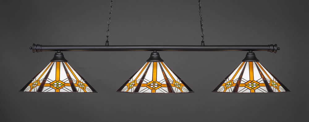 Oxford 3 Light Billiard Light Shown In Matte Black Finish With 16" Hampton Tiffany Glass