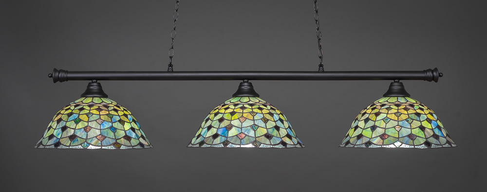 Oxford 3 Light Bar Shown In Matte Black Finish With 16 Crescent Tiffany Glass