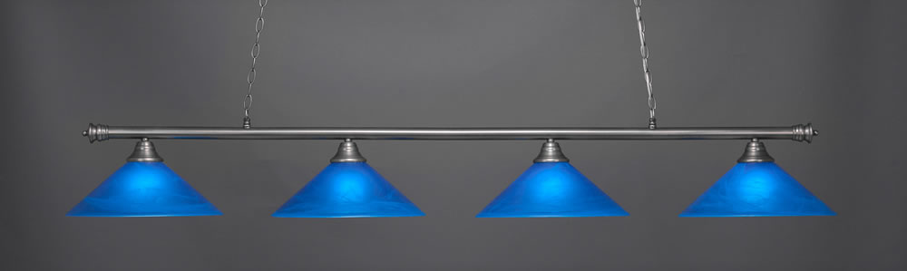 Oxford 4 Light Billiard Light Shown In Brushed Nickel Finish With 16" Blue Italian Glass