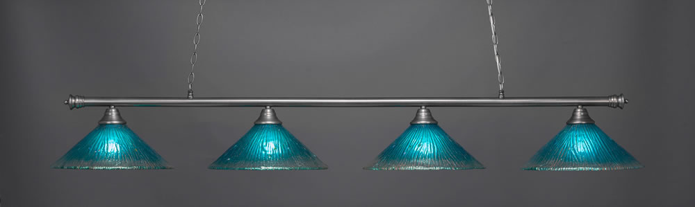 Oxford 4 Light Billiard Light Shown In Brushed Nickel Finish With 16" Teal Crystal Glass